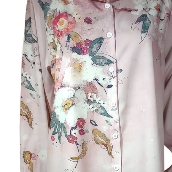 New without tag, pink, floral button down long sleeve blouse - Picture 6 of 8